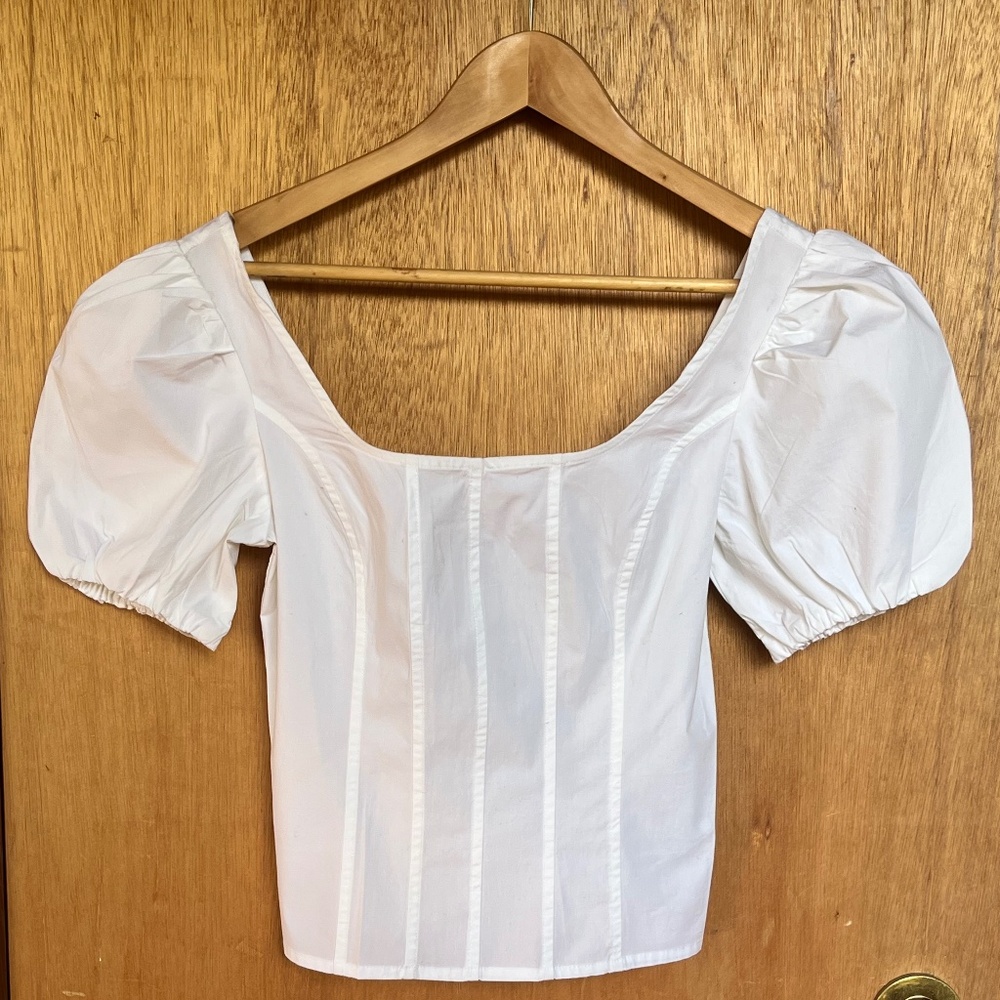 J.Crew White Smocked Puff-Sleeve Top – Size 00 (NWT)